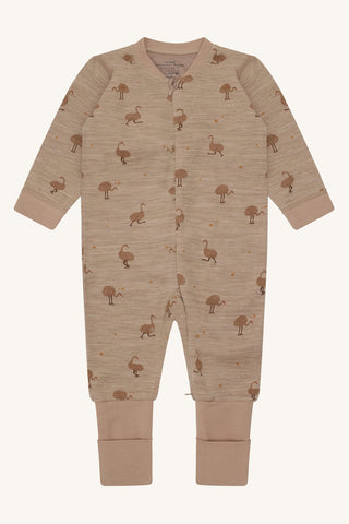 Merinowolle-Bambus Pyjama Manu Zip Ostrich Biscuit Braun von Hust & Claire