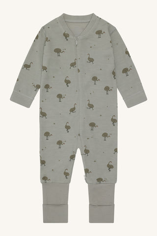 Merinowolle-Bambus Pyjama Manu Zip Ostrich Forest Fog Khaki von Hust & Claire