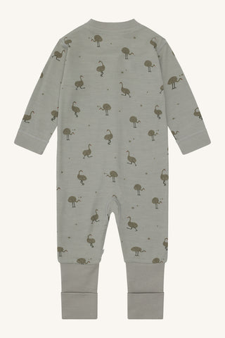 Merinowolle-Bambus Pyjama Manu Zip Ostrich Forest Fog Khaki von Hust & Claire