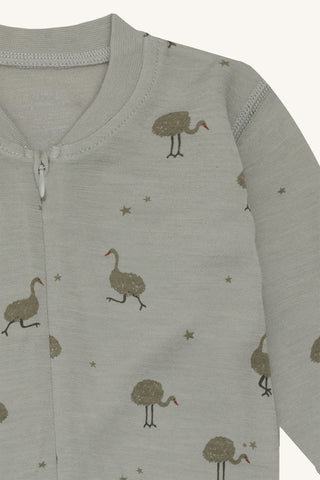 Merinowolle-Bambus Pyjama Manu Zip Ostrich Forest Fog Khaki von Hust & Claire