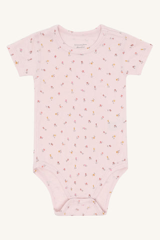 Bambus Kurzarm Body Buller Chalk Pink mit Blumenprint von Hust and Claire