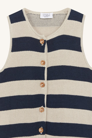 Bambus Kurzarm Strickstrampler Beige-Blau gestreift von Hust & Claire