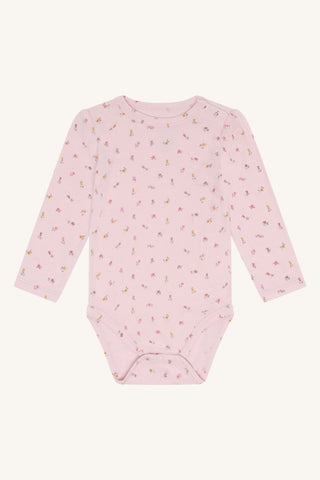 Bambus Langarm Body Buller Chalk Pink mit Blumenprint von Hust and Claire