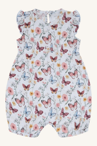 Bambus Kurzarm Strampler Milu Butterfly Water Blue von Hust and Claire