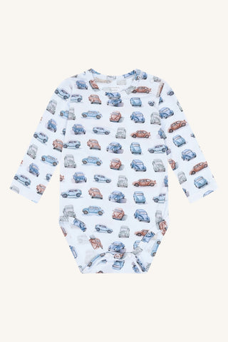 Bambus Langarm Body Buller Retro Cars Water Blue von Hust and Claire