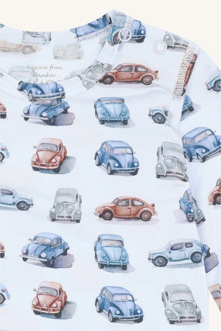 Bambus Langarm Body Buller Retro Cars Water Blue von Hust and Claire