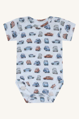 Bambus Kurzarm Body Buller Retro Cars Water Blue von Hust and Claire