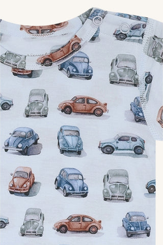 Bambus Kurzarm Body Buller Retro Cars Water Blue von Hust and Claire