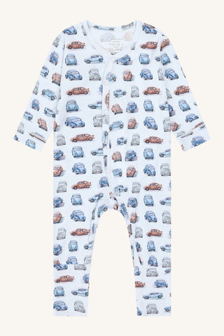 Bambus Pyjama Mulle Retro Cars Water Blue von Hust and Claire