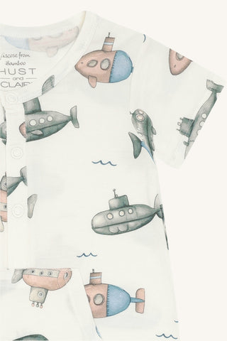 Bambus Kurzarm Strampler Milu Submarine Ivory von Hust and Claire