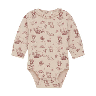 Baumwoll-Body Langarm Beige-Rosa mit Waldtierprint von Fixoni