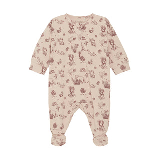 Baumwoll-Pyjama mit Füssen Beige-Rosa mit Waldtierprint von Fixoni