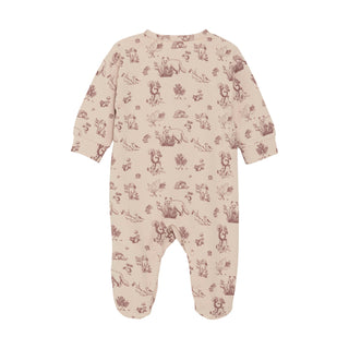 Baumwoll-Pyjama mit Füssen Beige-Rosa mit Waldtierprint von Fixoni