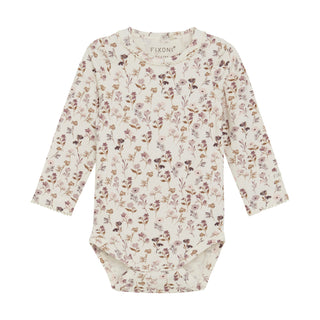 Modal Langarm-Body weiss mit Blumenmuster von Fixoni