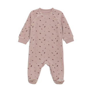 Velour langarm Strampler Lila mit Blumenprint von Fixoni