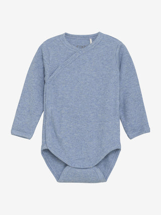 Modal Wickelbody Rain Washed Melange Blau von Fixoni