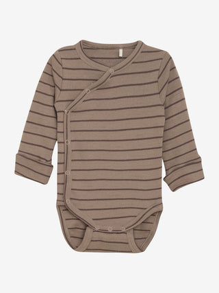 Langarm Wickelbody Mocha Meringue gestreift von Fixoni