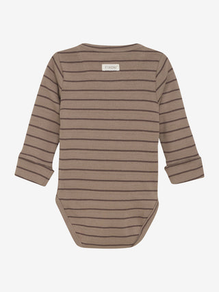 Langarm Wickelbody Mocha Meringue gestreift von Fixoni