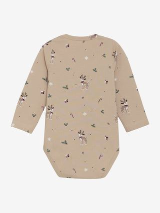 Langarm Body Moonlight Beige mit Weihnachtsprint von Fixoni