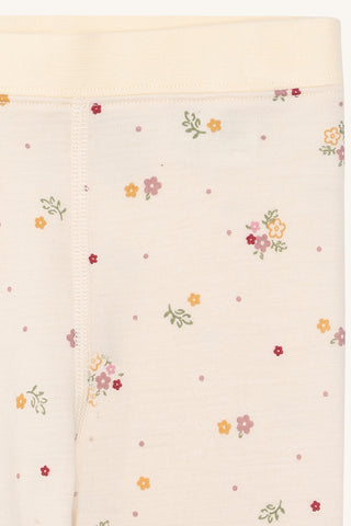 Merinowolle Leggings Liro Off White mit Blumenmuster von Hust and Claire