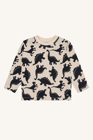 Langarm Shirt Anton Beige mit blauem Dinoprint von Hust & Claire