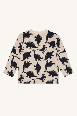 Langarm Shirt Anton Beige mit blauem Dinoprint von Hust & Claire