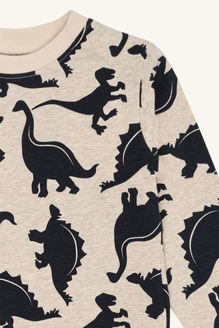 Langarm Shirt Anton Beige mit blauem Dinoprint von Hust & Claire