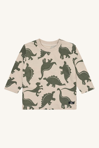Langarm Shirt Anton Beige mit grünem Dinoprint von Hust & Claire