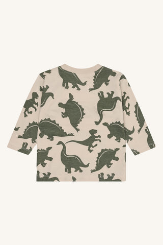 Langarm Shirt Anton Beige mit grünem Dinoprint von Hust & Claire