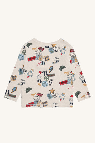 Langarm Shirt Anton Badges Beige mit Print von Hust & Claire