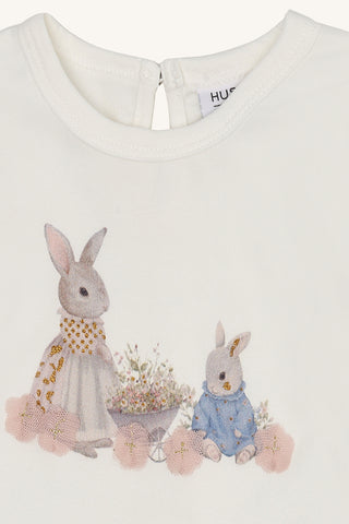 Baumwollshirt Alma Weiss mit Hasenprint und Glitzer von Hust & Claire