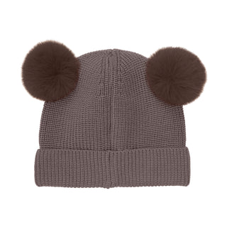 Merinowolle Strickmütze mit Pompons Brown Melange von Huttelihut