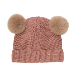 Merinowolle Strickmütze mit Pompons Burlwood Altrosa von Huttelihut