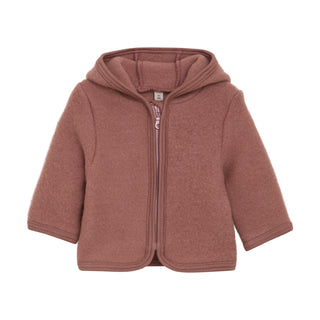 Merino Wollfleece Jacke mit Kapuze Burlwood Altrosa von Huttelihut
