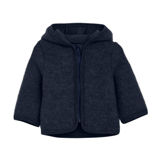 Merino Wollfleece Jacke mit Kapuze Navy Melange von Huttelihut