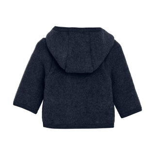 Merino Wollfleece Jacke mit Kapuze Navy Melange von Huttelihut