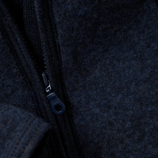 Merino Wollfleece Jacke mit Kapuze Navy Melange von Huttelihut