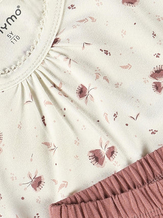 Bambus Langarm Pyjama Set Peach Whip mit Blumenprint von Minymo