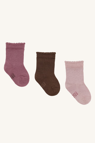 Merinowolle Socken 3er Pack Violett-Lila-Braun von Hust and Claire