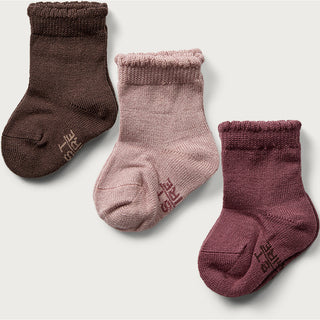 Merinowolle-Bambus Socken Foty 3er Pack Altrosa-Rosa-Braun von Hust and Claire