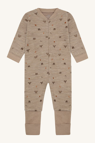 Merinowolle-Bambus Pyjama Manu Zip Forest Biscuit von Hust & Claire