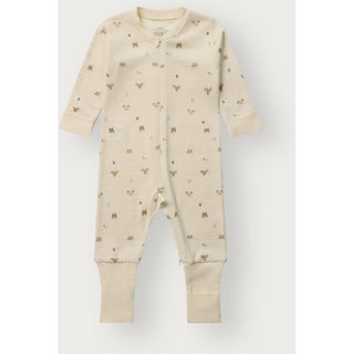 Merinowolle-Bambus Pyjama Manu Zip Forest Off White von Hust & Claire