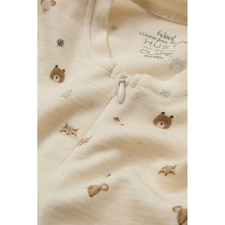 Merinowolle-Bambus Pyjama Manu Zip Forest Off White von Hust & Claire