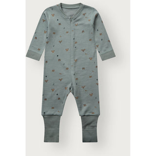 Merinowolle-Bambus Pyjama Manu Zip Forest State Green von Hust & Claire