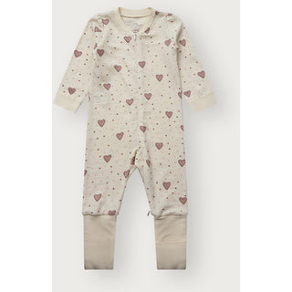 Merinowolle-Bambus Pyjama Manu Zip Heart Puff Off White von Hust & Claire