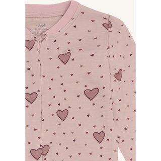 Merinowolle-Bambus Pyjama Manu Zip Heart Puff Dusty Rose von Hust & Claire