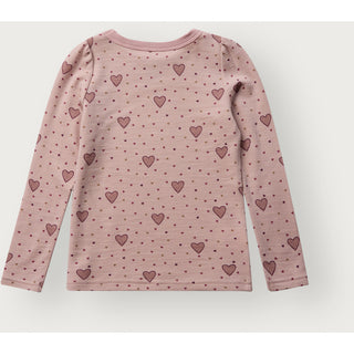Merinowolle-Bambus Langarm-Shirt Abba Hearts Puff Dusty Rose von Hust & Claire