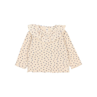 Ripp Langarm-Baby-Shirt Ivory mit Blumenmuster von Búho Barcelona