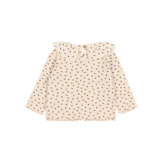 Ripp Langarm-Baby-Shirt Ivory mit Blumenmuster von Búho Barcelona