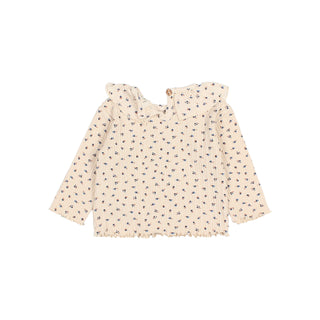 Ripp Langarm-Baby-Shirt Ivory mit Blumenmuster von Búho Barcelona